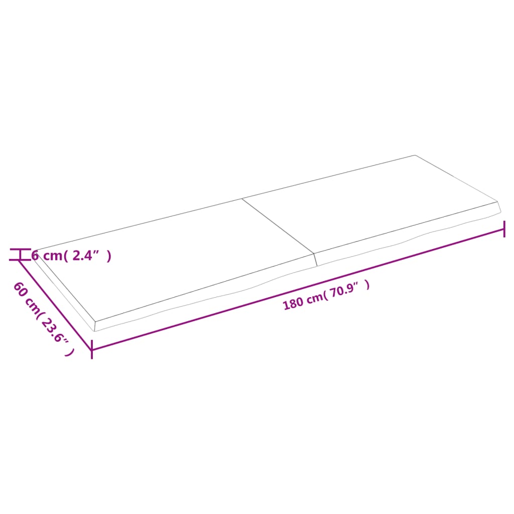 vidaXL Stolní deska tmavě hnědá 180x60x(2-6)cm ošetřený masivní dub