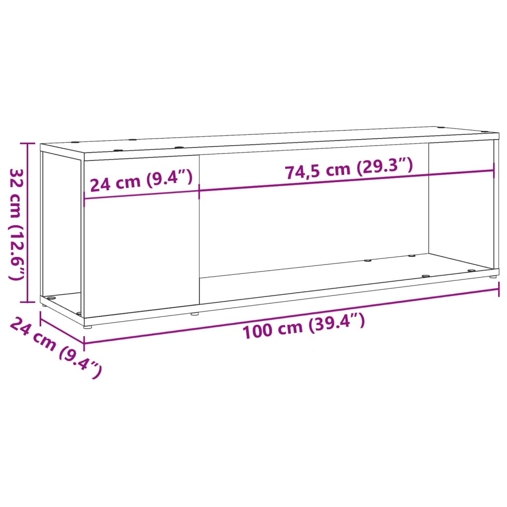 vidaXL TV stolek old wood 100 x 24 x 32 cm kompozitní dřevo