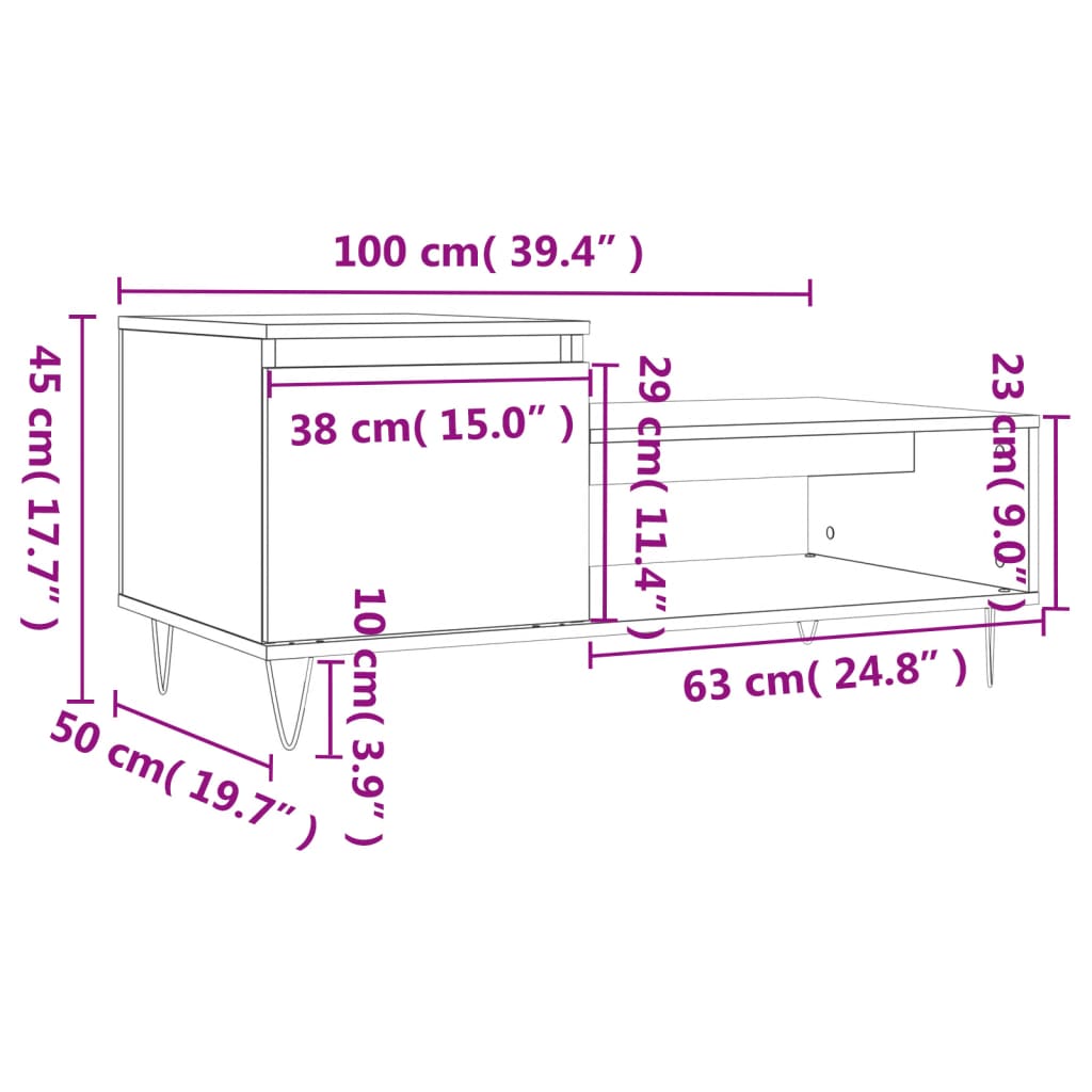 vidaXL Konferenční stolek hnědý dub 100x50x45 cm kompozitní dřevo