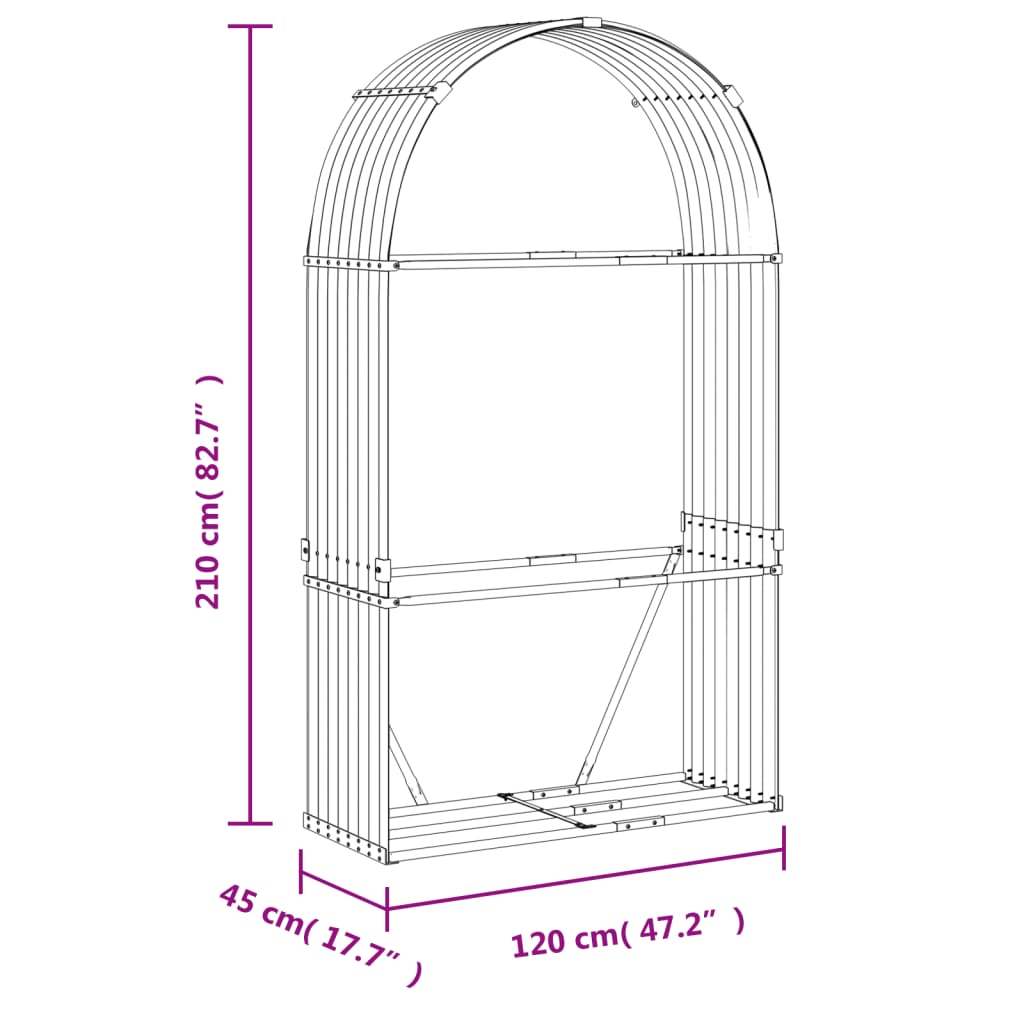 vidaXL Stojan na dřevo antracitový 120 x 45 x 210 cm pozinkovaná ocel