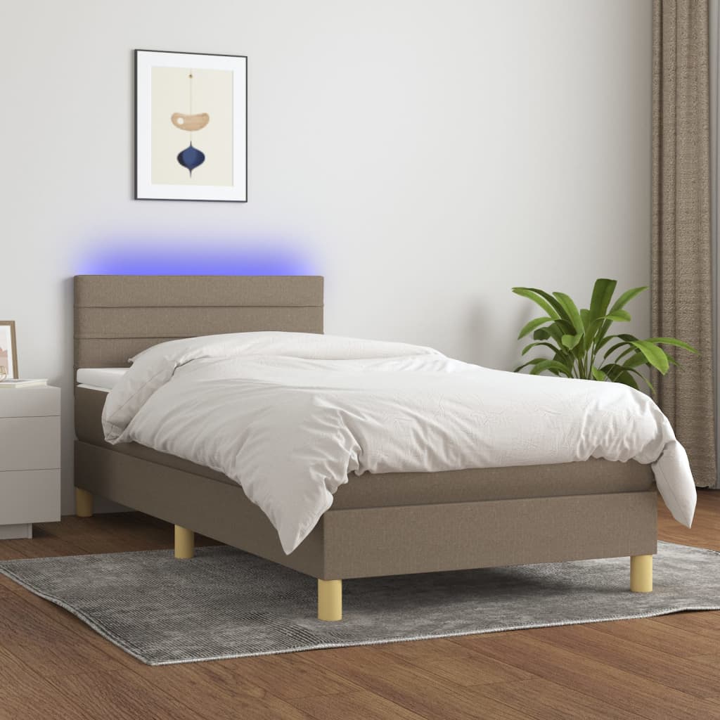 vidaXL Box spring postel s matrací a LED taupe 80 x 200 cm textil