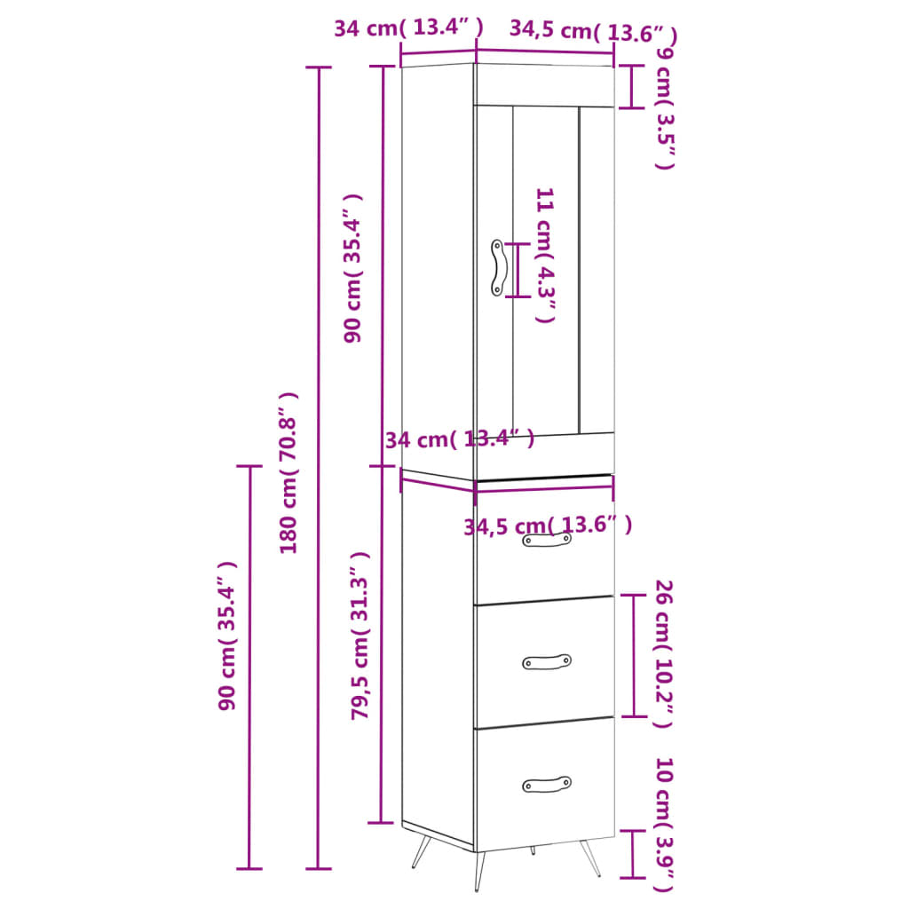 vidaXL Skříň highboard betonově šedá 34,5x34x180 cm kompozitní dřevo