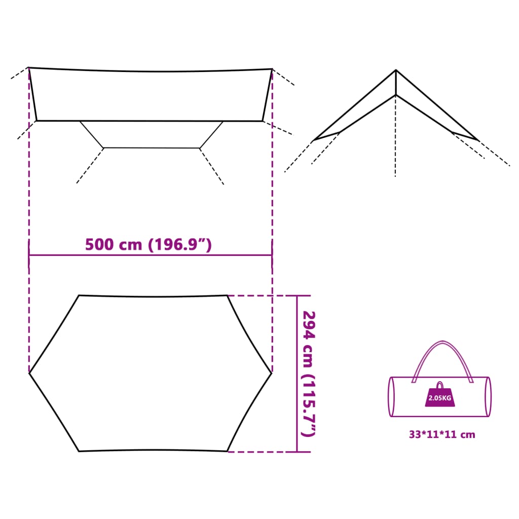 vidaXL Kempingová plachta zelená 500 x 294 cm nepromokavá