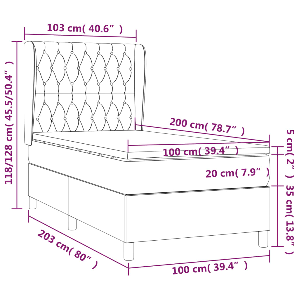 vidaXL Box spring postel s matrací krémová 100 x 200 cm textil