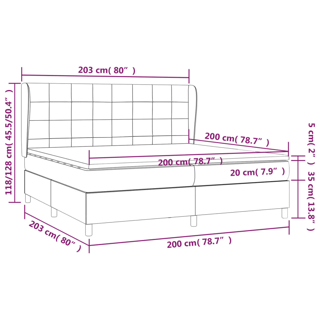 vidaXL Box spring postel s matrací tmavě šedá 200x200 cm samet