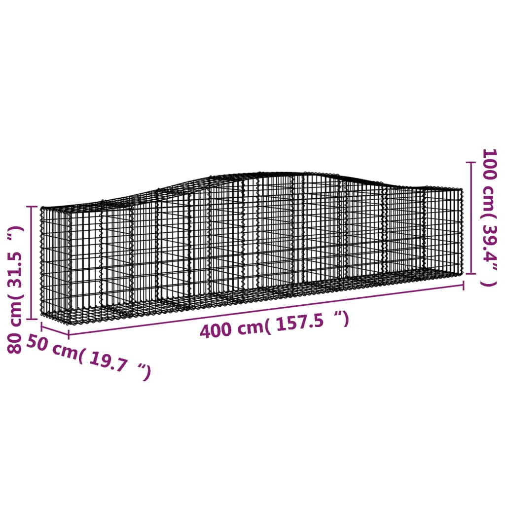 vidaXL Klenuté gabionové koše 6 ks 400x50x80/100 cm pozinkované železo