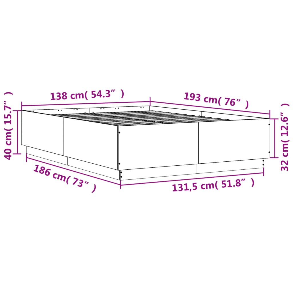 vidaXL Rám postele s LED osvětlením kouřový dub 135 x 190 cm kompozit