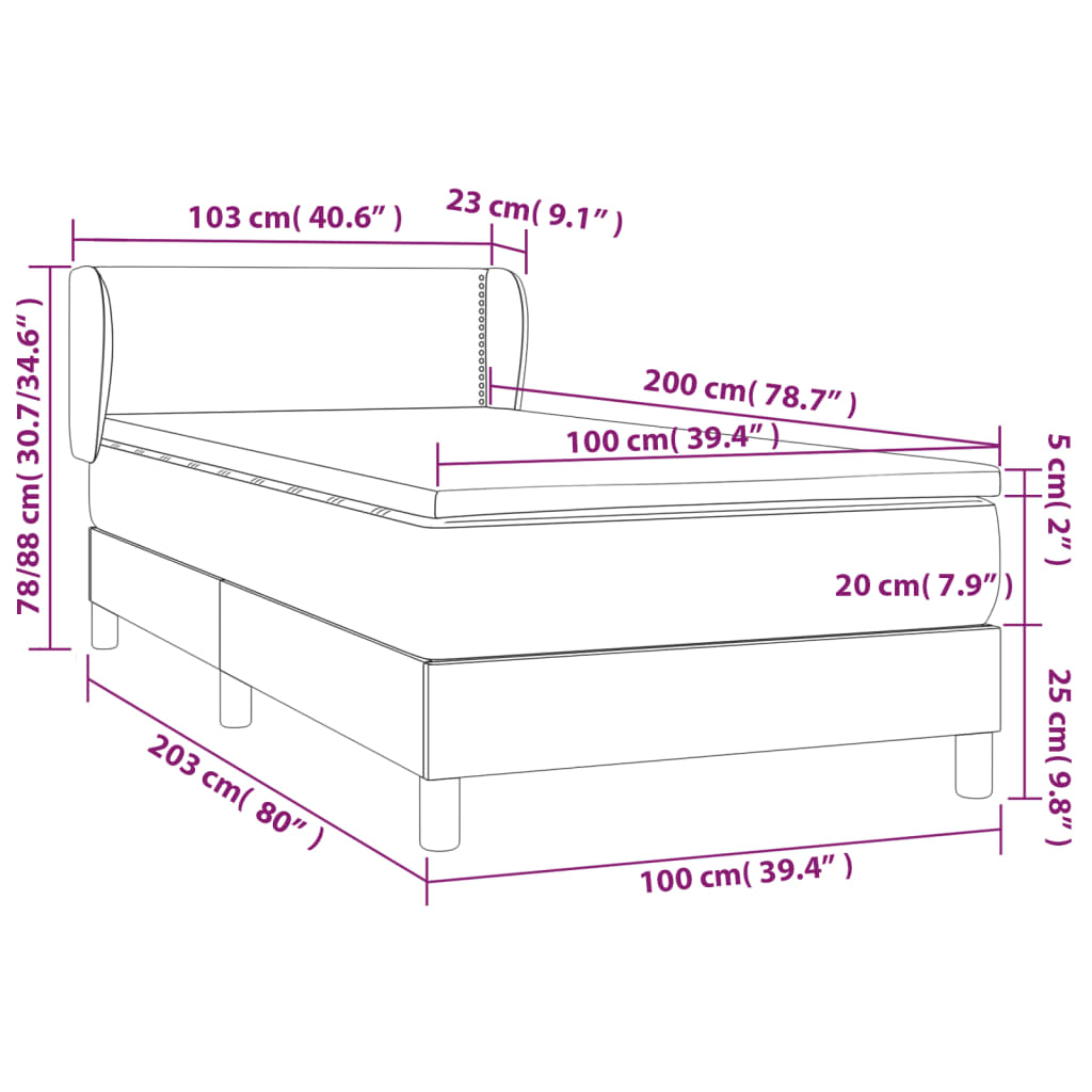 vidaXL Box spring postel s matrací růžová 100x200 cm samet