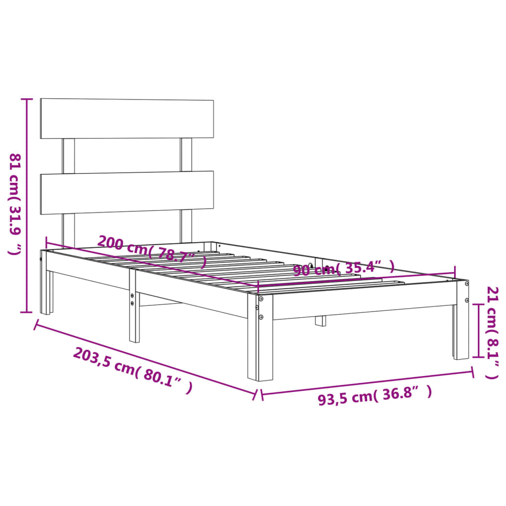 vidaXL Postel bez matrace bílá 90 x 200 cm masivní borovice