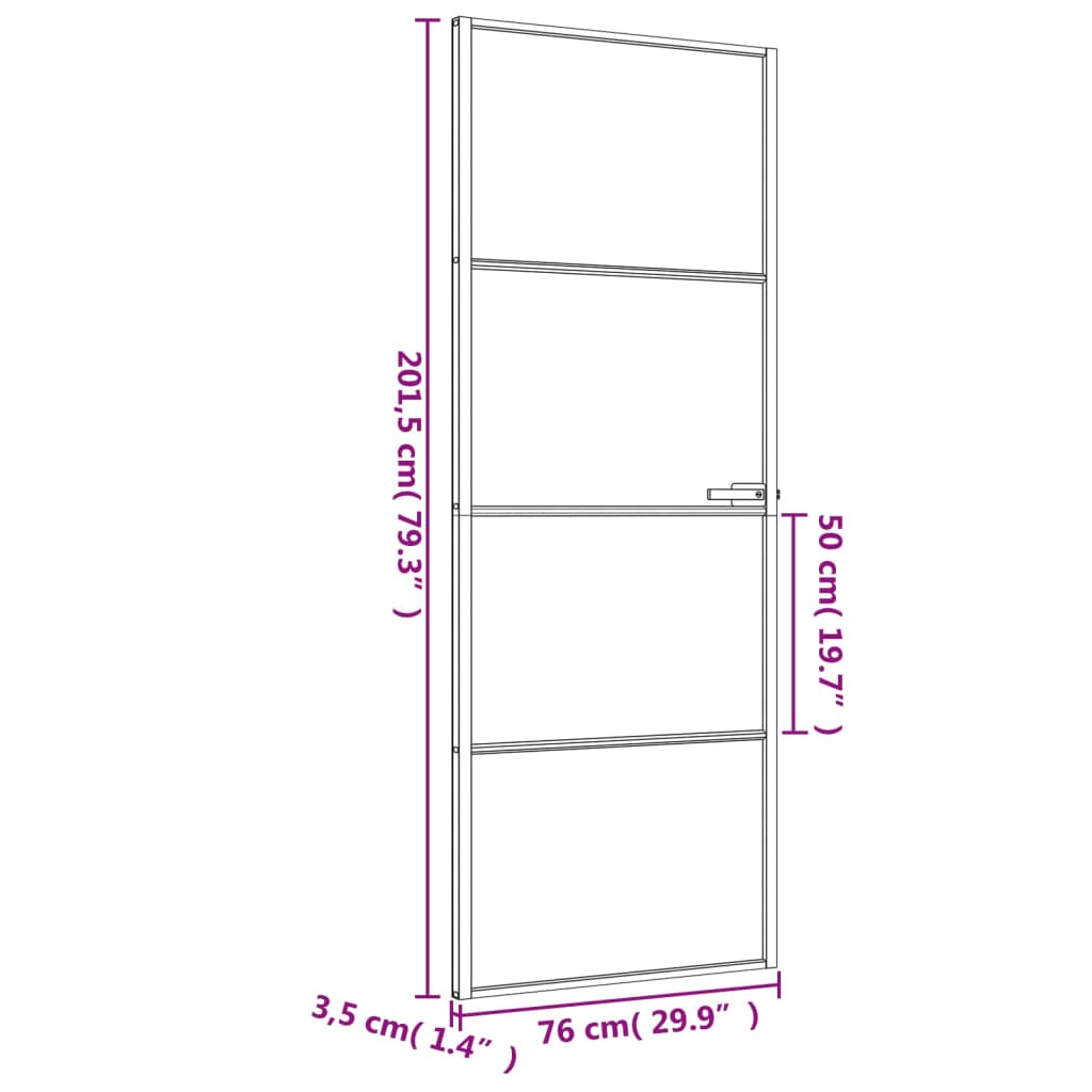 vidaXL Interiérové dveře úzké černé 76x201,5 cm tvrzené sklo a hliník