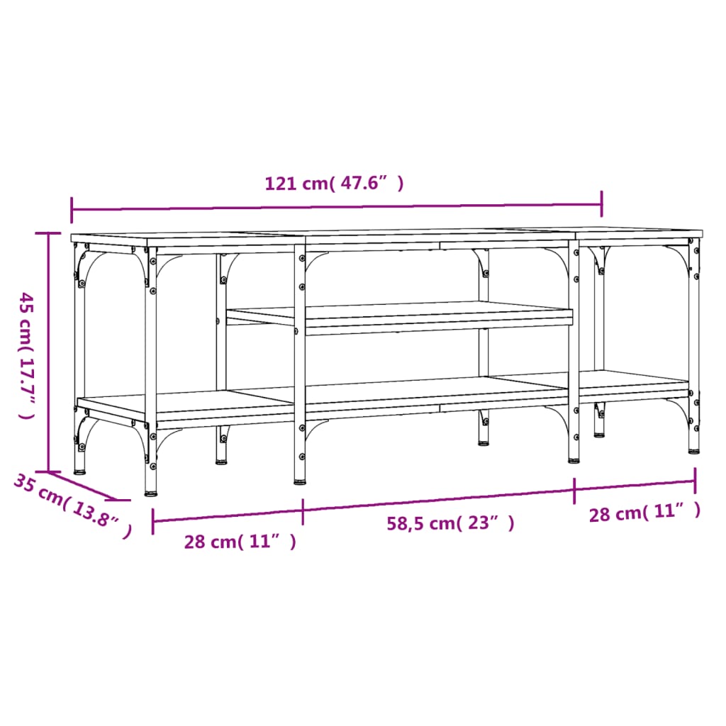 vidaXL TV stolek černý 121 x 35 x 45 cm kompozitní dřevo a železo