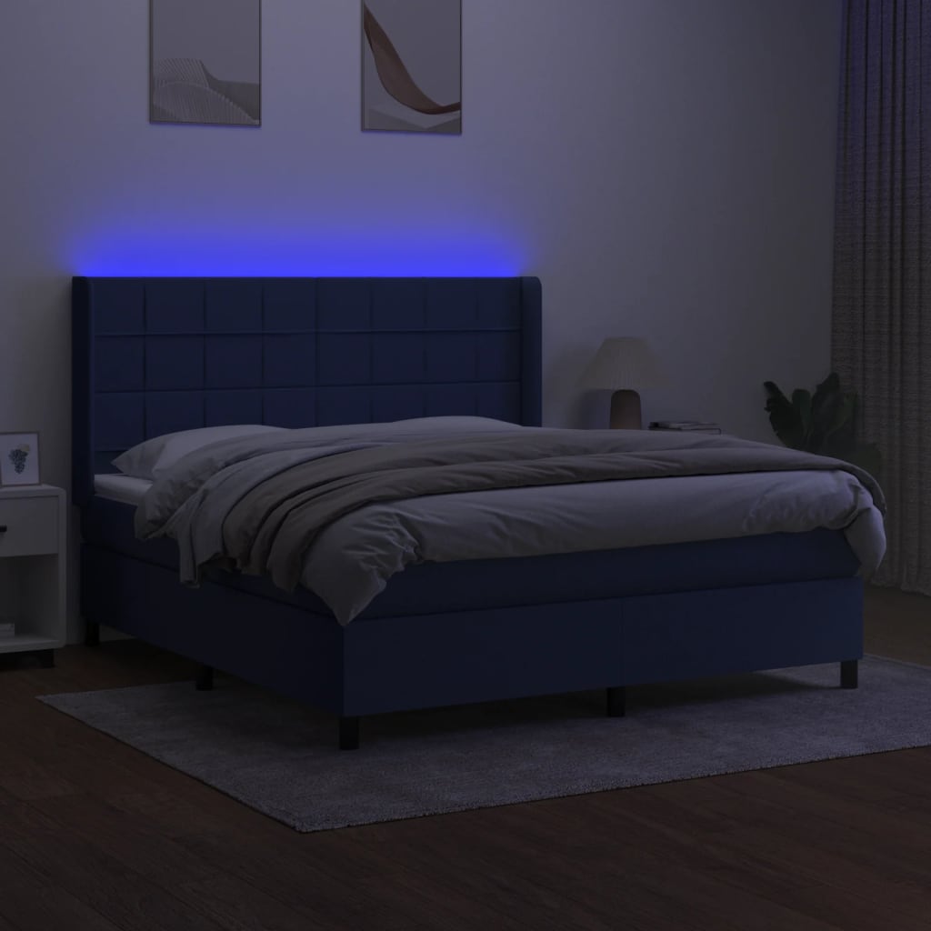 vidaXL Box spring postel s matrací a LED modrá 160x200 cm textil