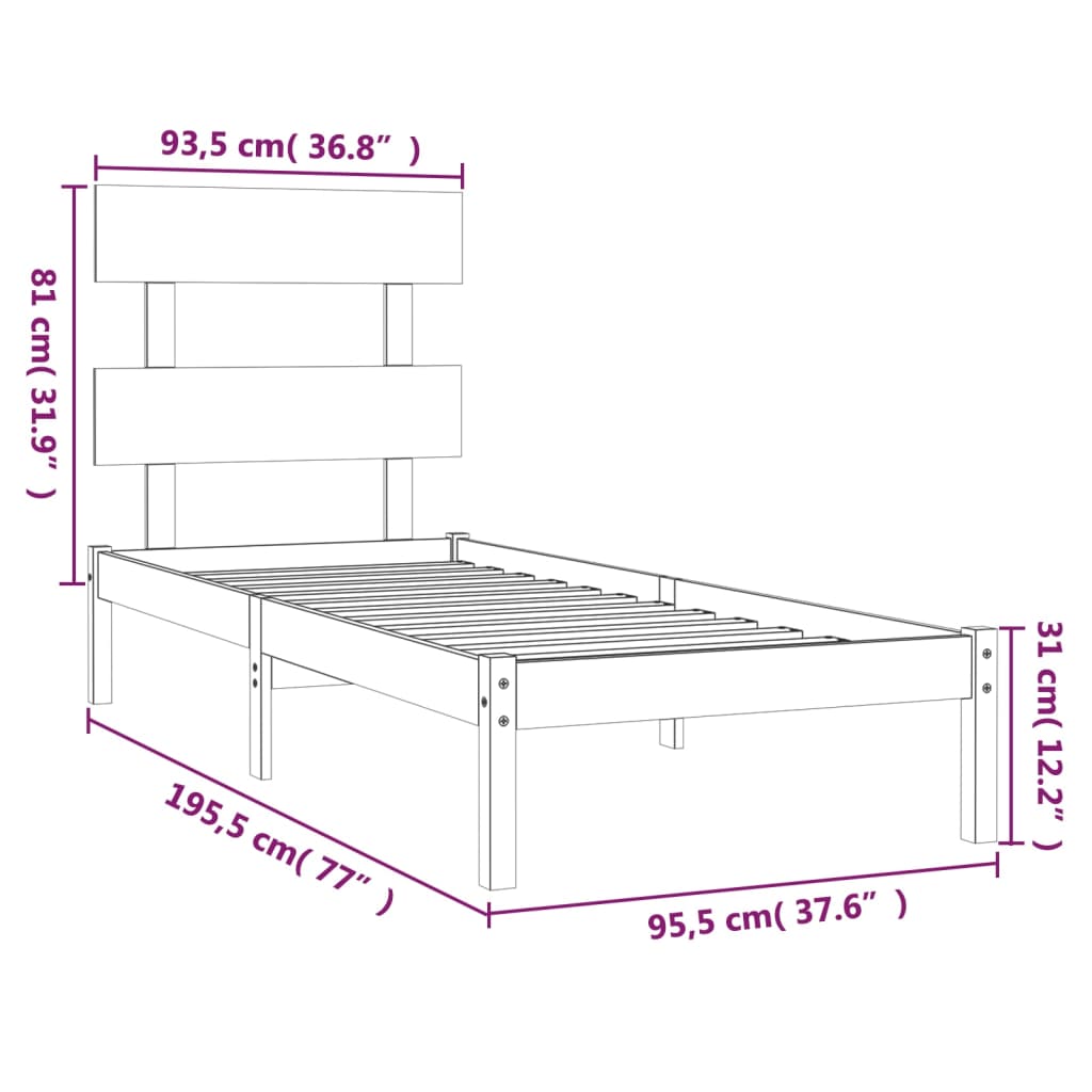 vidaXL Rám postele černý masivní dřevo 90 x 190 cm jednolůžko