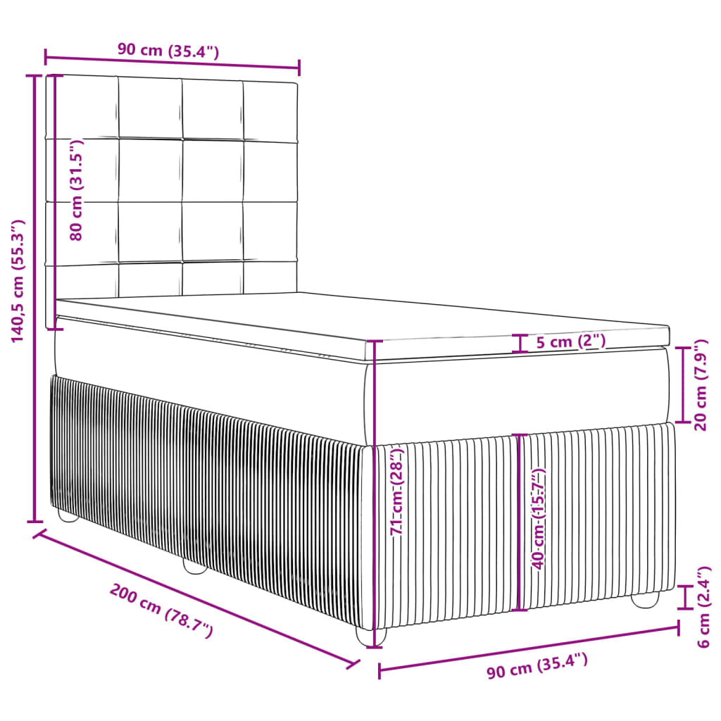 vidaXL Box spring postel s matrací světle šedá 90x200 cm textil