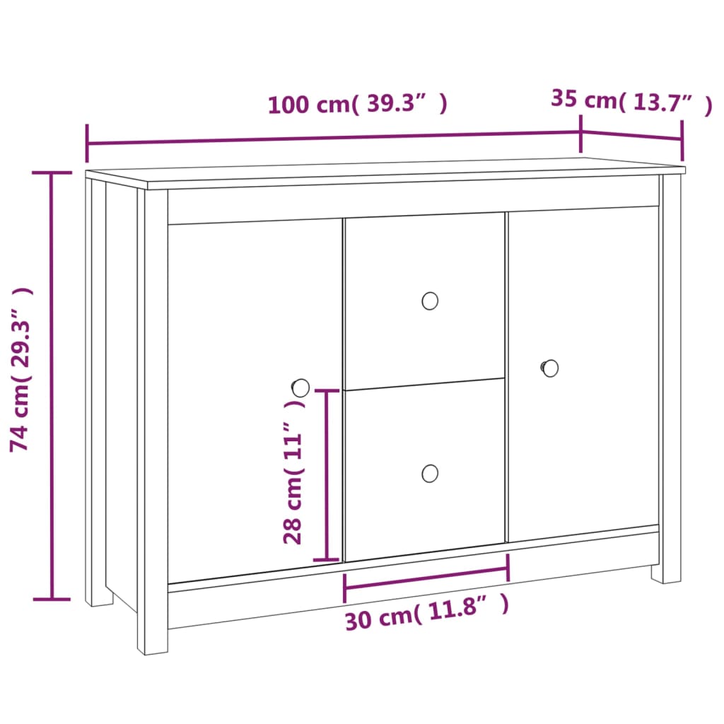 vidaXL Příborník medově hnědý 100 x 35 x 74 cm masivní borové dřevo