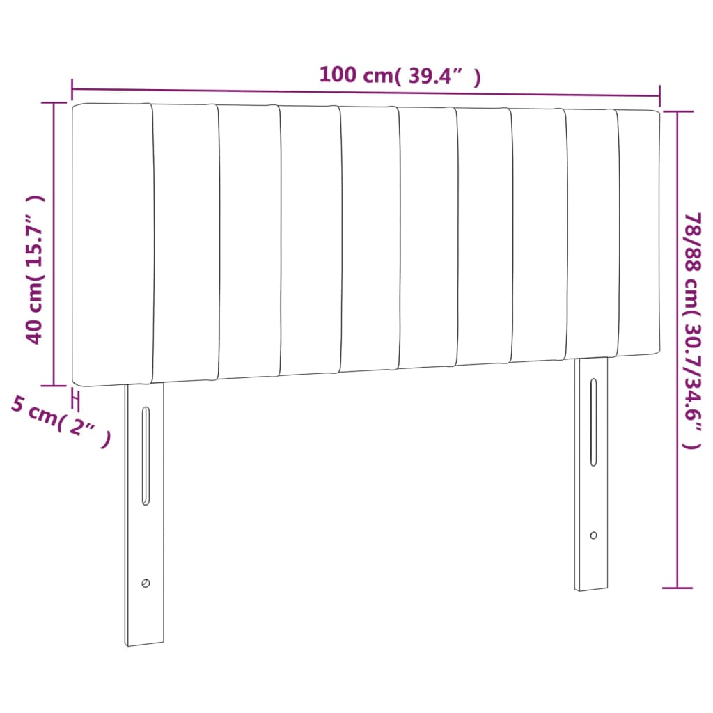 vidaXL Čelo postele s LED světle šedé 100 x 5 x 78/88 cm samet