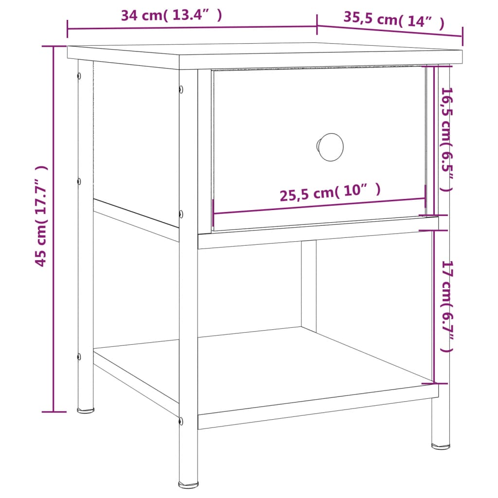 vidaXL Noční stolek kouřový dub 34 x 35,5 x 45 cm kompozitní dřevo