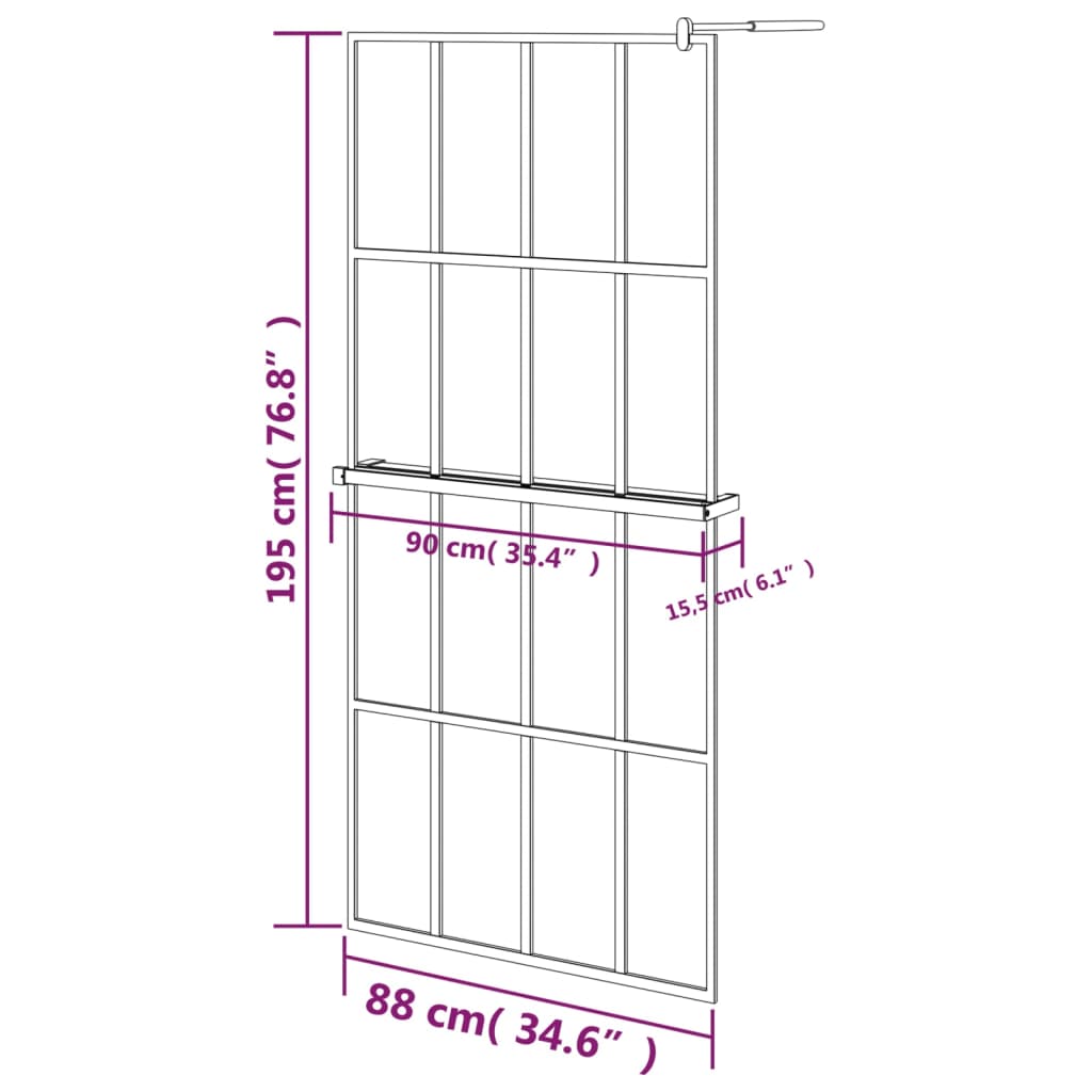 vidaXL Zástěna do průchozí sprchy s policí černá 90x195 cm ESG/hliník