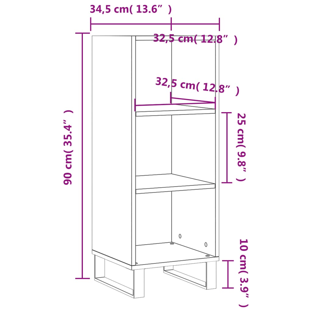 vidaXL Příborník kouřový dub 34,5 x 32,5 x 90 cm kompozitní dřevo