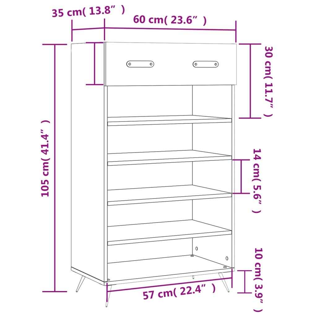 vidaXL Botník šedý sonoma 60 x 35 x 105 cm kompozitní dřevo