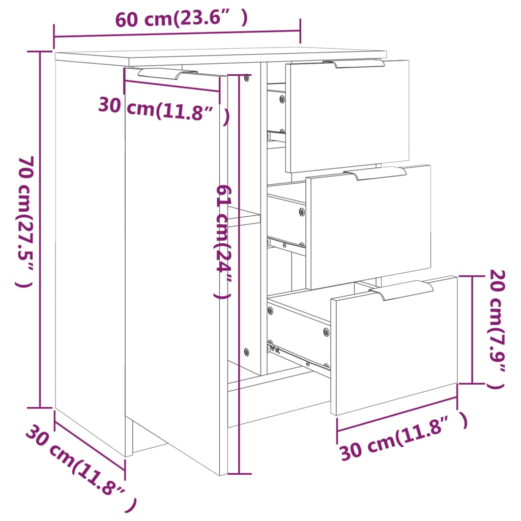 vidaXL Příborníky 2 ks betonově šedé 60 x 30 x 70 cm kompozitní dřevo