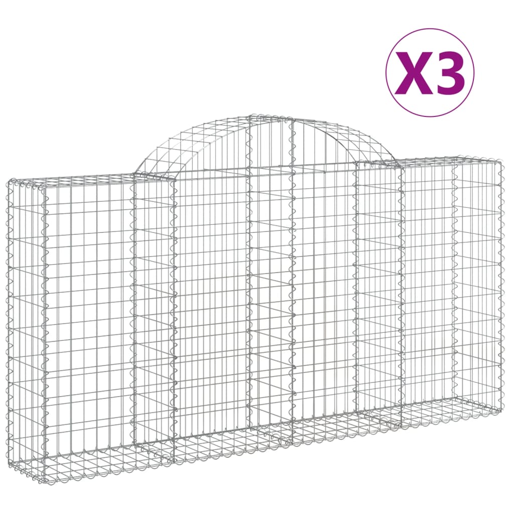 vidaXL Klenuté gabionové koše 3 ks 200x30x100/120cm pozinkované železo