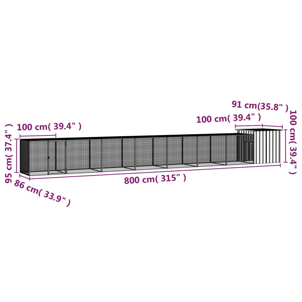 vidaXL Klec pro kuřata antracitová 800 x 91 x 100 cm pozinkovaná ocel