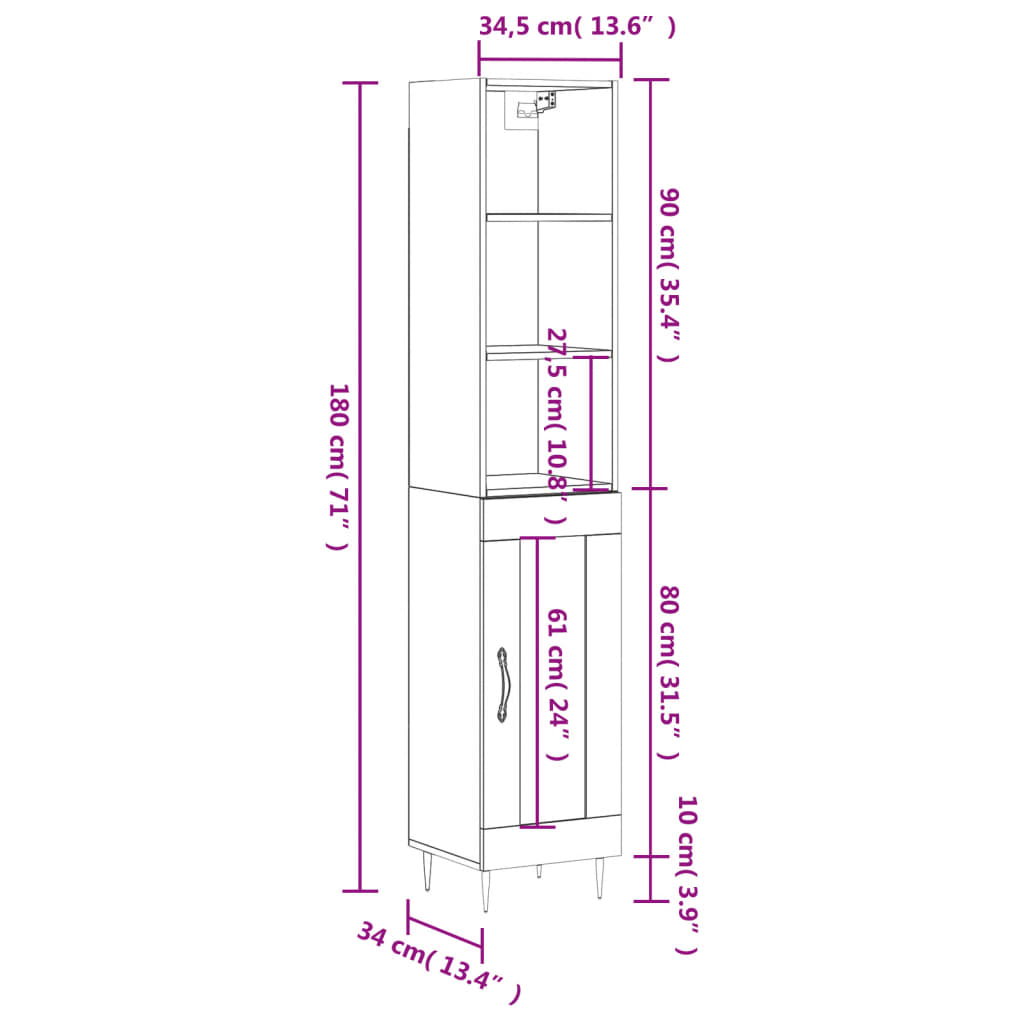 vidaXL Skříň highboard betonově šedá 34,5x34x180 cm kompozitní dřevo