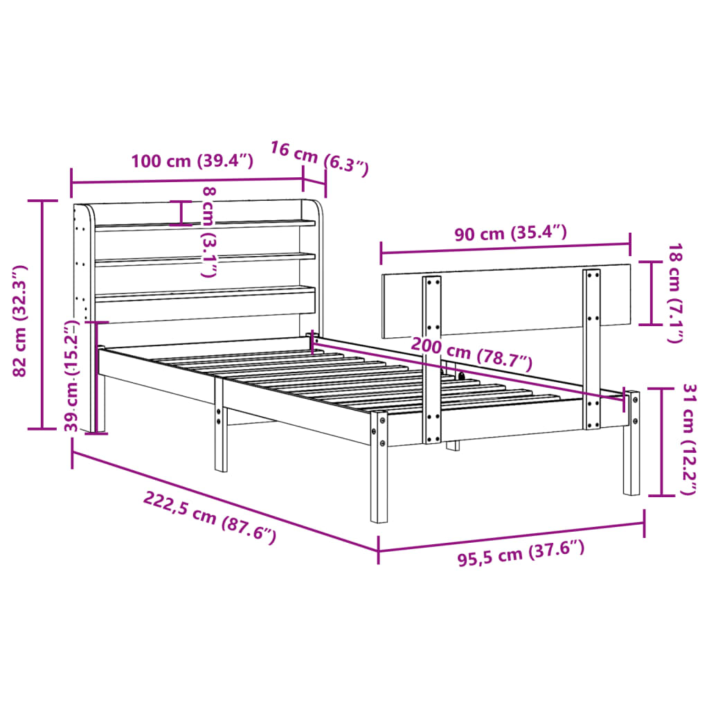 vidaXL Postel bez matrace bílá 90 x 200 cm masivní borovice