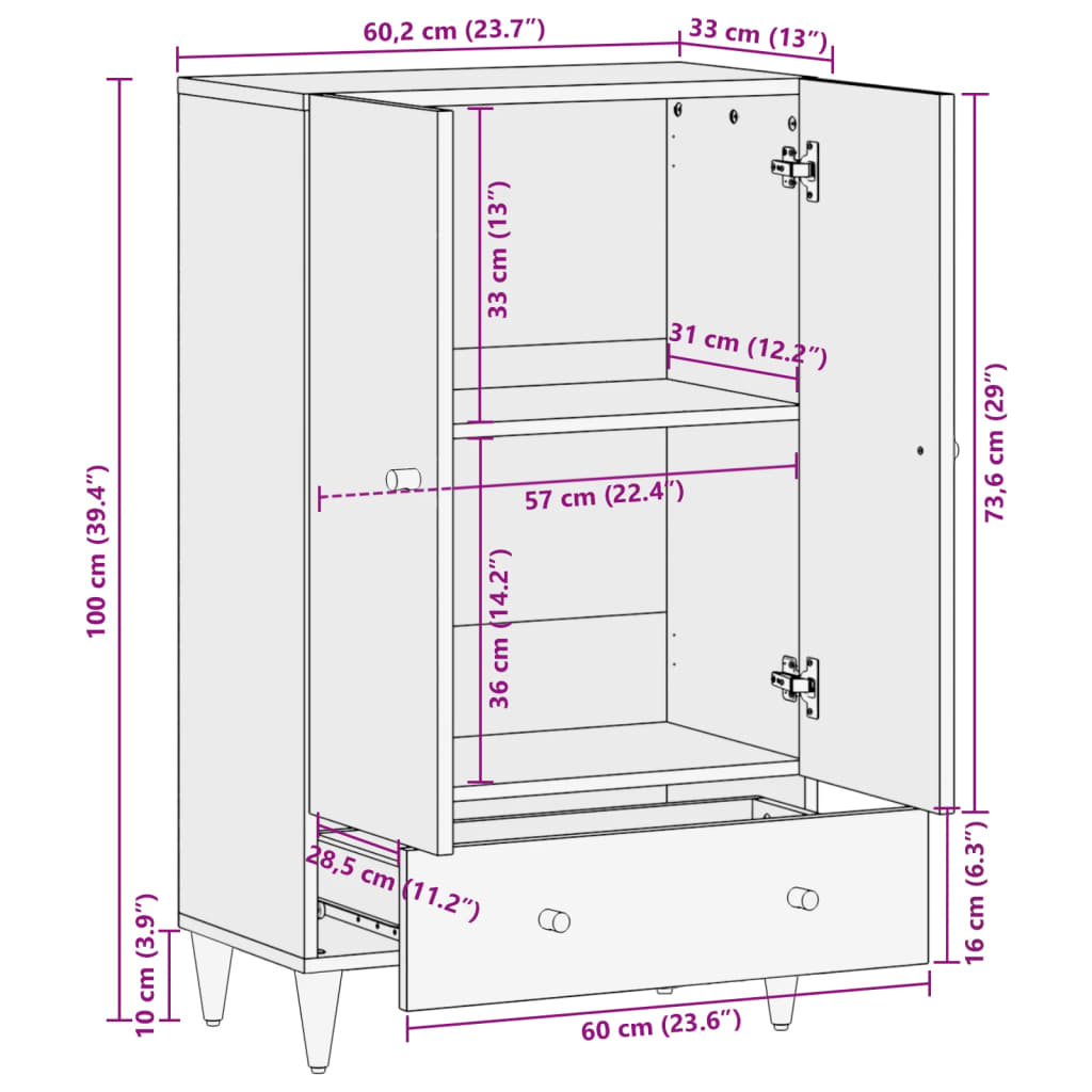 vidaXL Skříň highboard 60 x 33 x 100 cm masivní mangovníkové dřevo