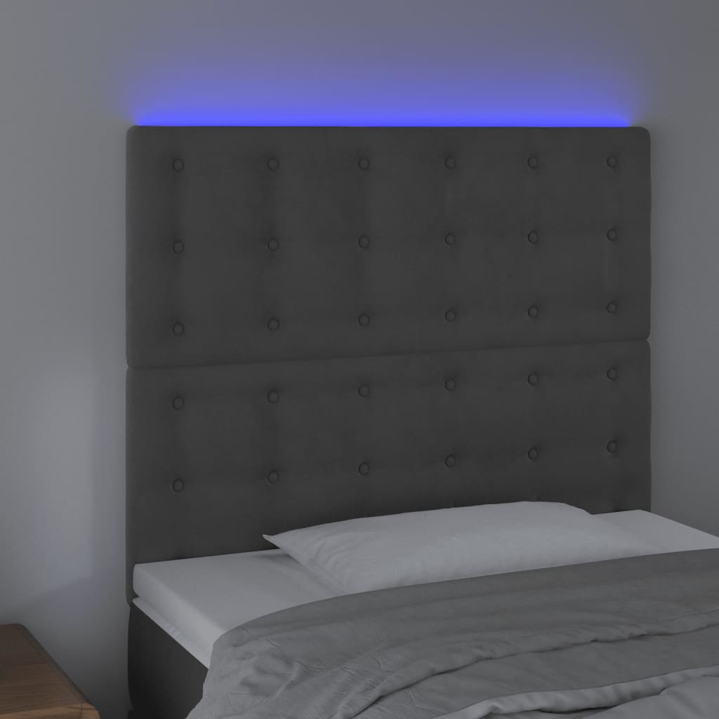 vidaXL Čelo postele s LED tmavě šedé 100x5x118/128 cm samet