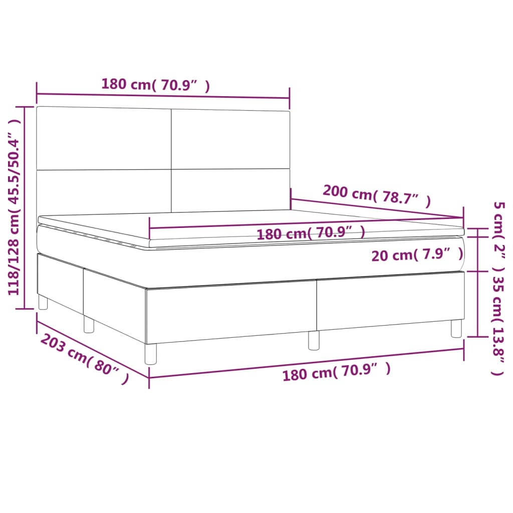 vidaXL Box spring postel s matrací a LED bílá 180x200 cm umělá kůže