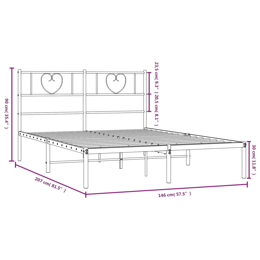 vidaXL Kovový rám postele s čelem černý 140 x 200 cm