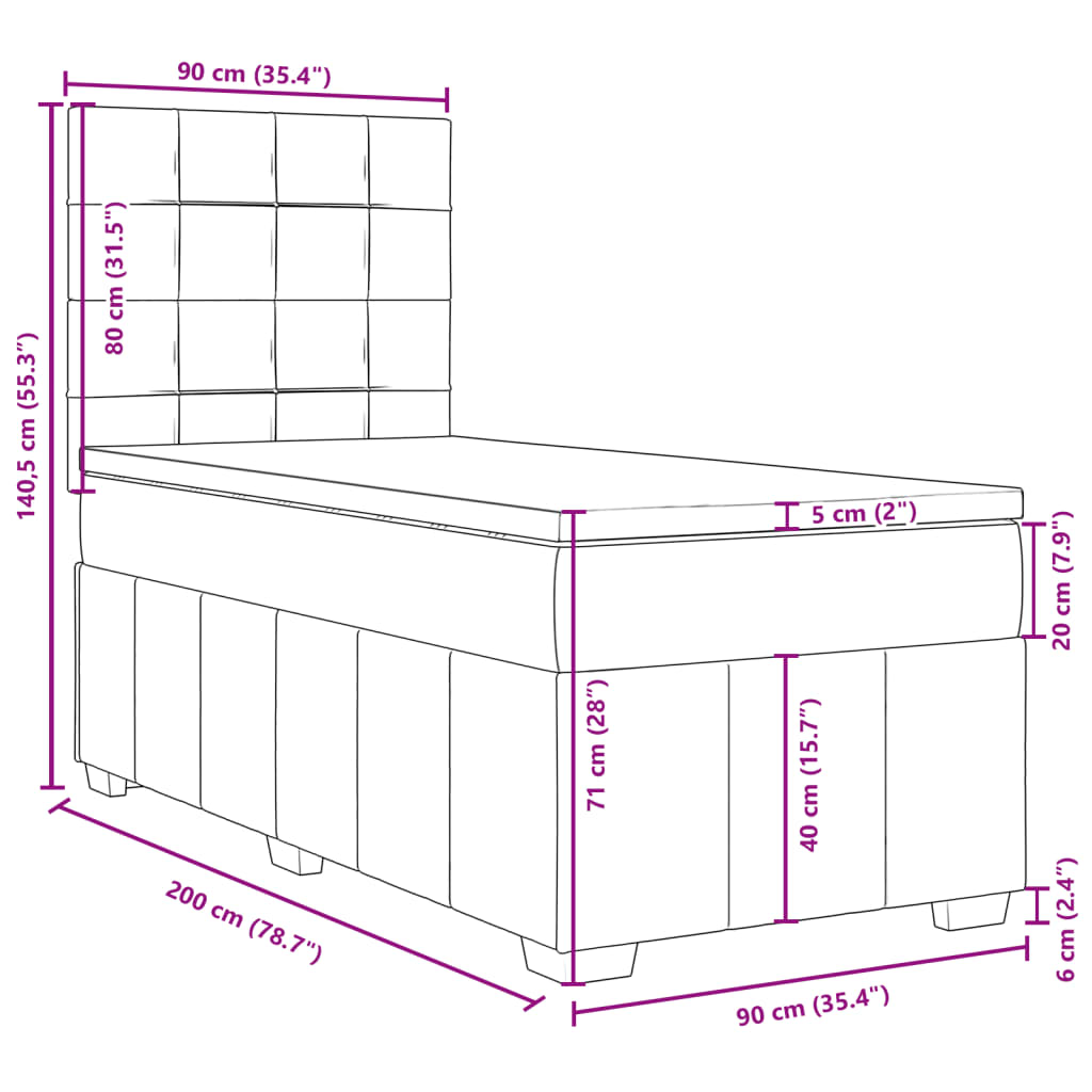 vidaXL Box spring postel s matrací světle šedá 90x200 cm textil