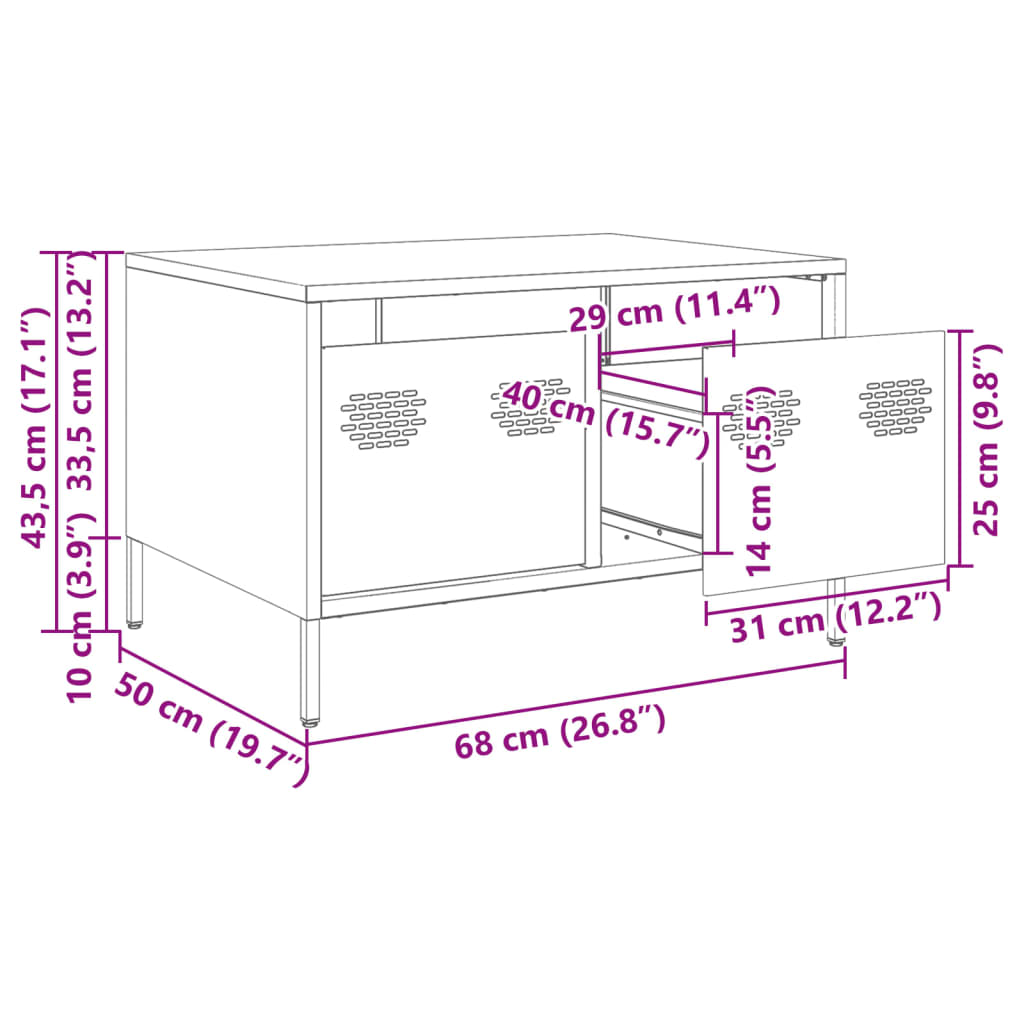 vidaXL TV skříňka růžová 68 x 50 x 43,5 cm ocel válcovaná za studena