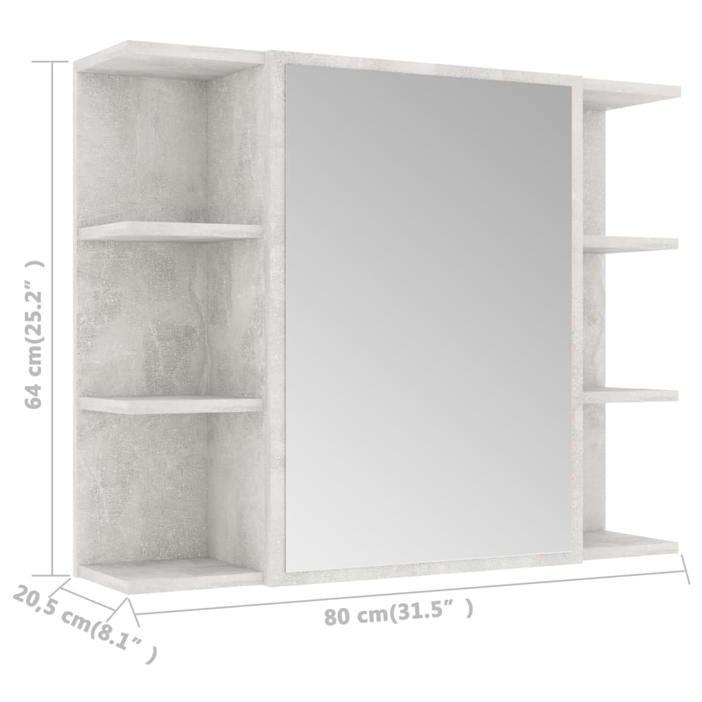 vidaXL Koupelnová skříňka zrcadlo betonová šedá 80x20,5x64 cm