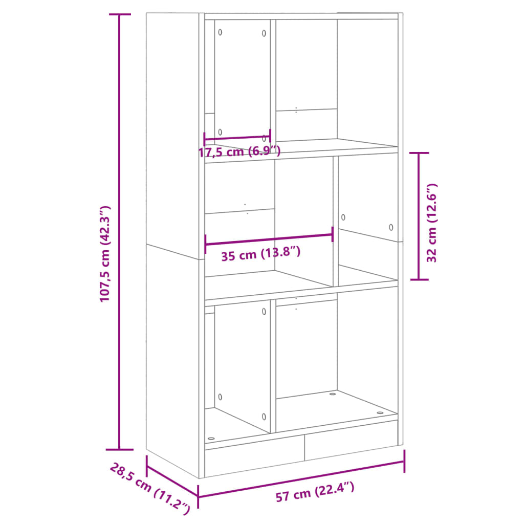 vidaXL Knihovna dub sonoma 57 x 28,5 x 107,5 cm kompozitní dřevo