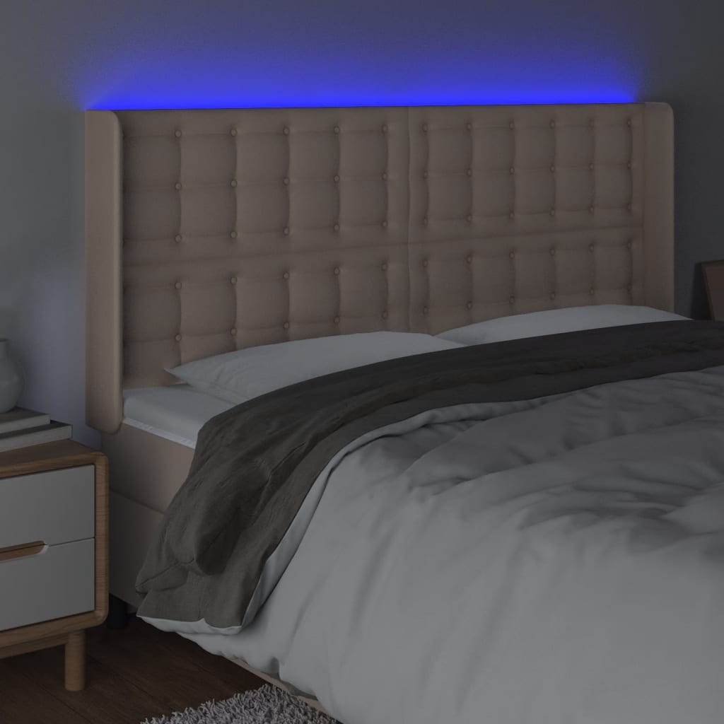 vidaXL Čelo postele s LED cappuccino 203 x 16 x 118/128 cm umělá kůže