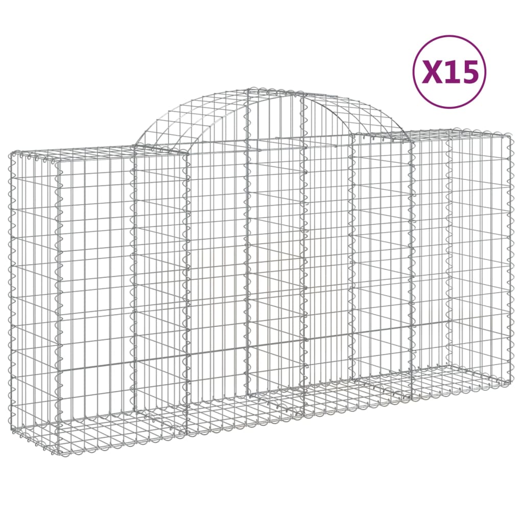 vidaXL Klenuté gabionové koše 15ks 200x50x100/120cm pozinkované železo