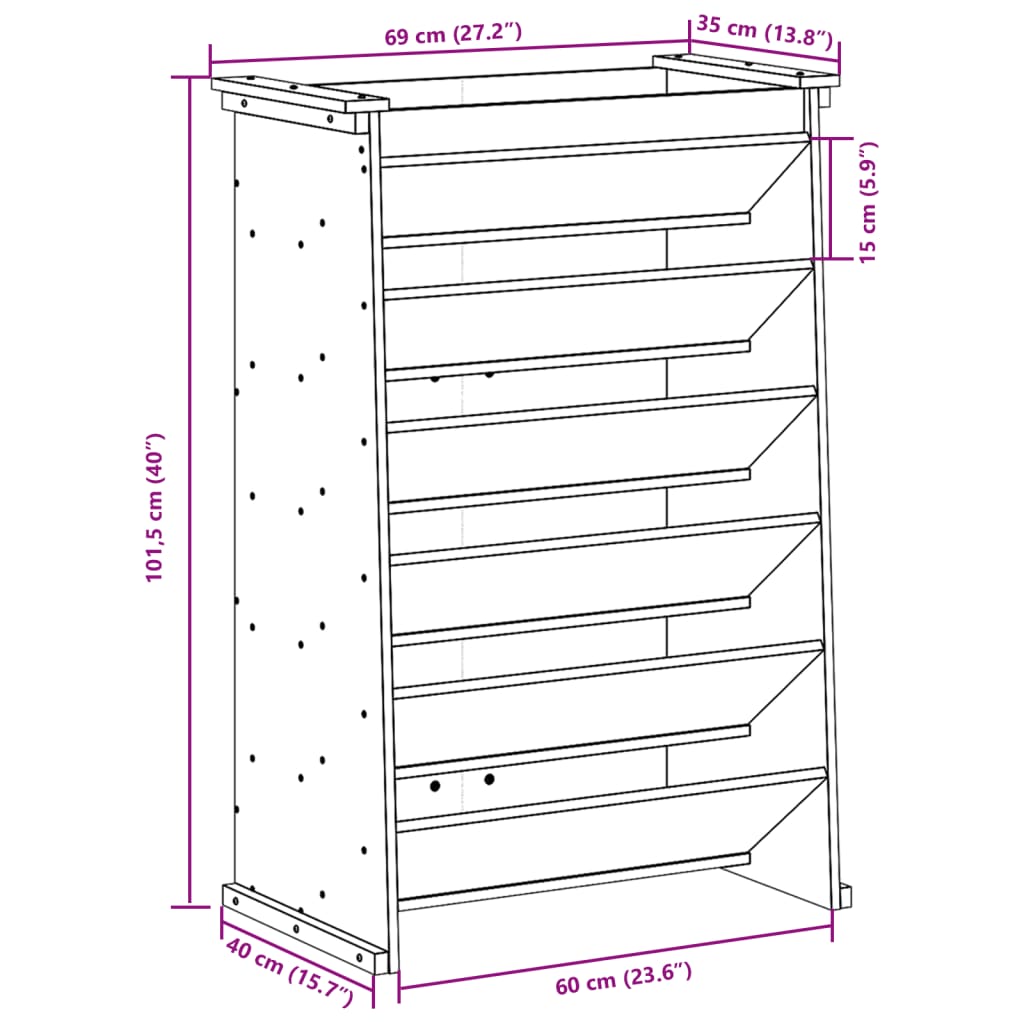 vidaXL Truhlík na bylinky 6patrový 69x40x101,5cm impregnovaná borovice