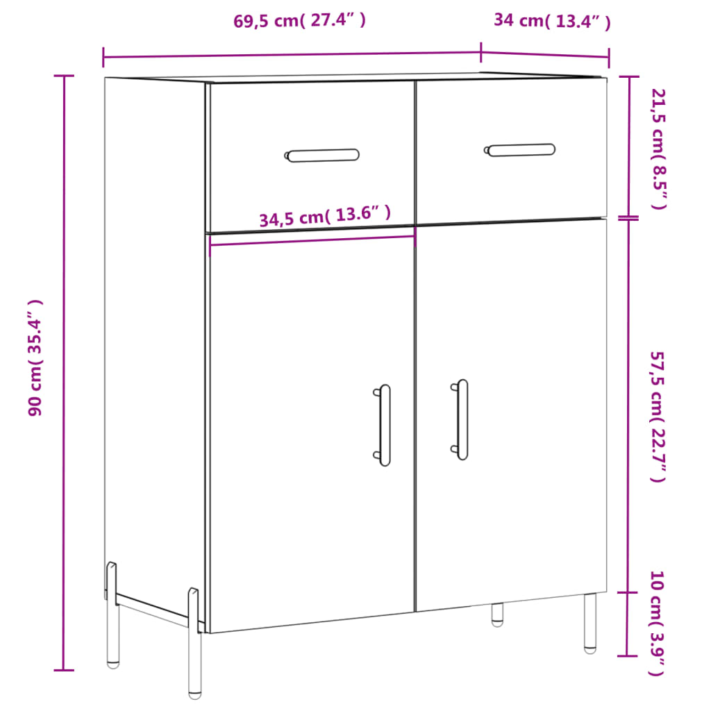 vidaXL Příborník hnědý dub 69,5 x 34 x 90 cm kompozitní dřevo