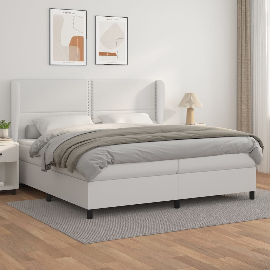 vidaXL Box spring postel s matrací bílá 200x200 cm umělá kůže