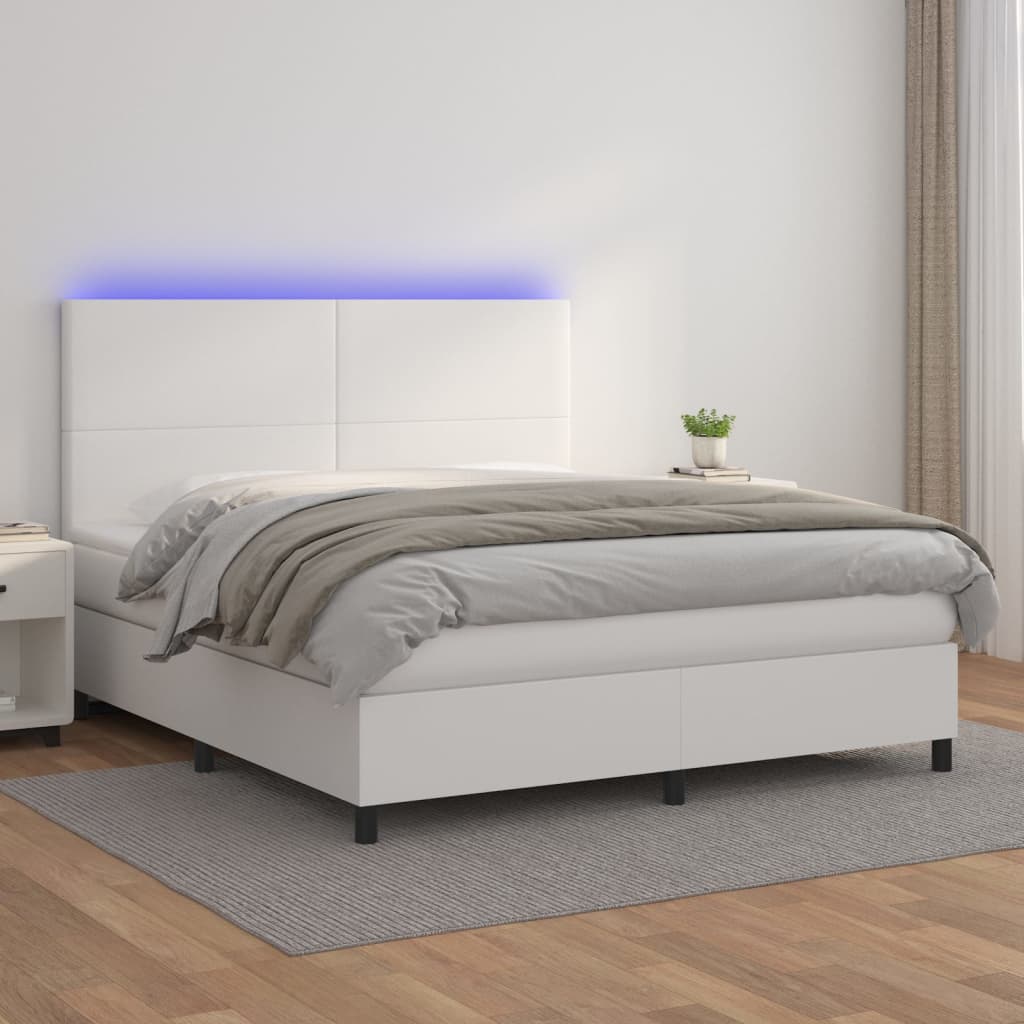 vidaXL Box spring postel s matrací a LED bílá 160x200 cm umělá kůže