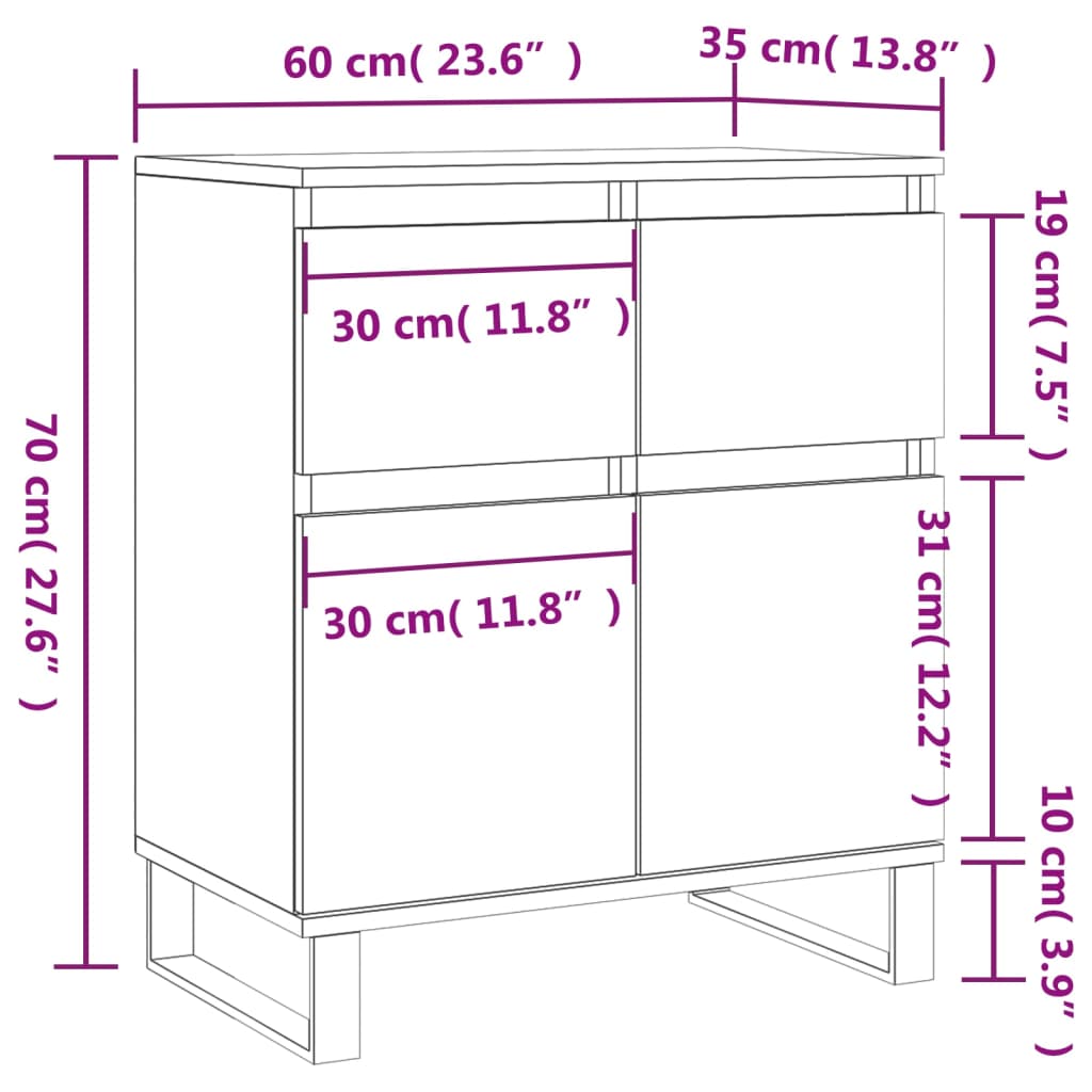 vidaXL Příborník hnědý dub 60 x 35 x 70 cm kompozitní dřevo