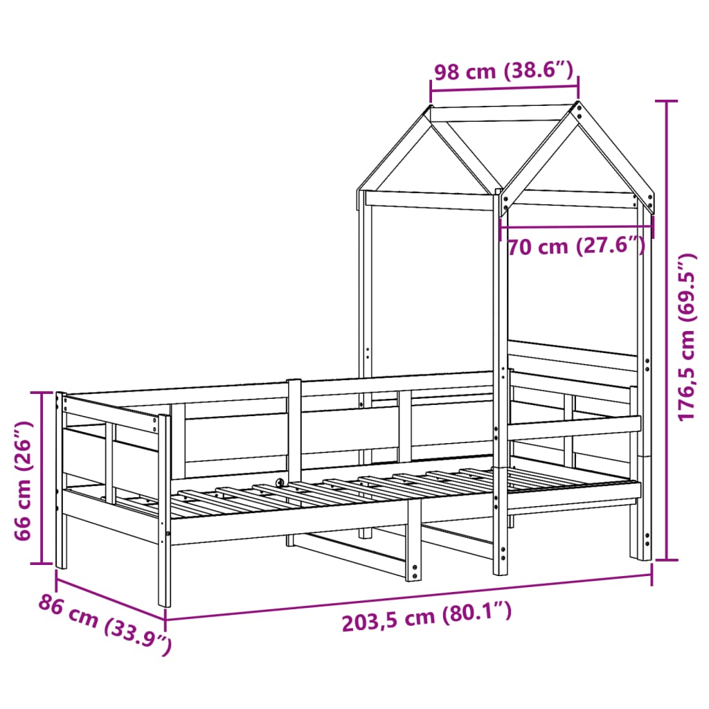 vidaXL Válenda se střechou 80 x 200 cm masivní borové dřevo