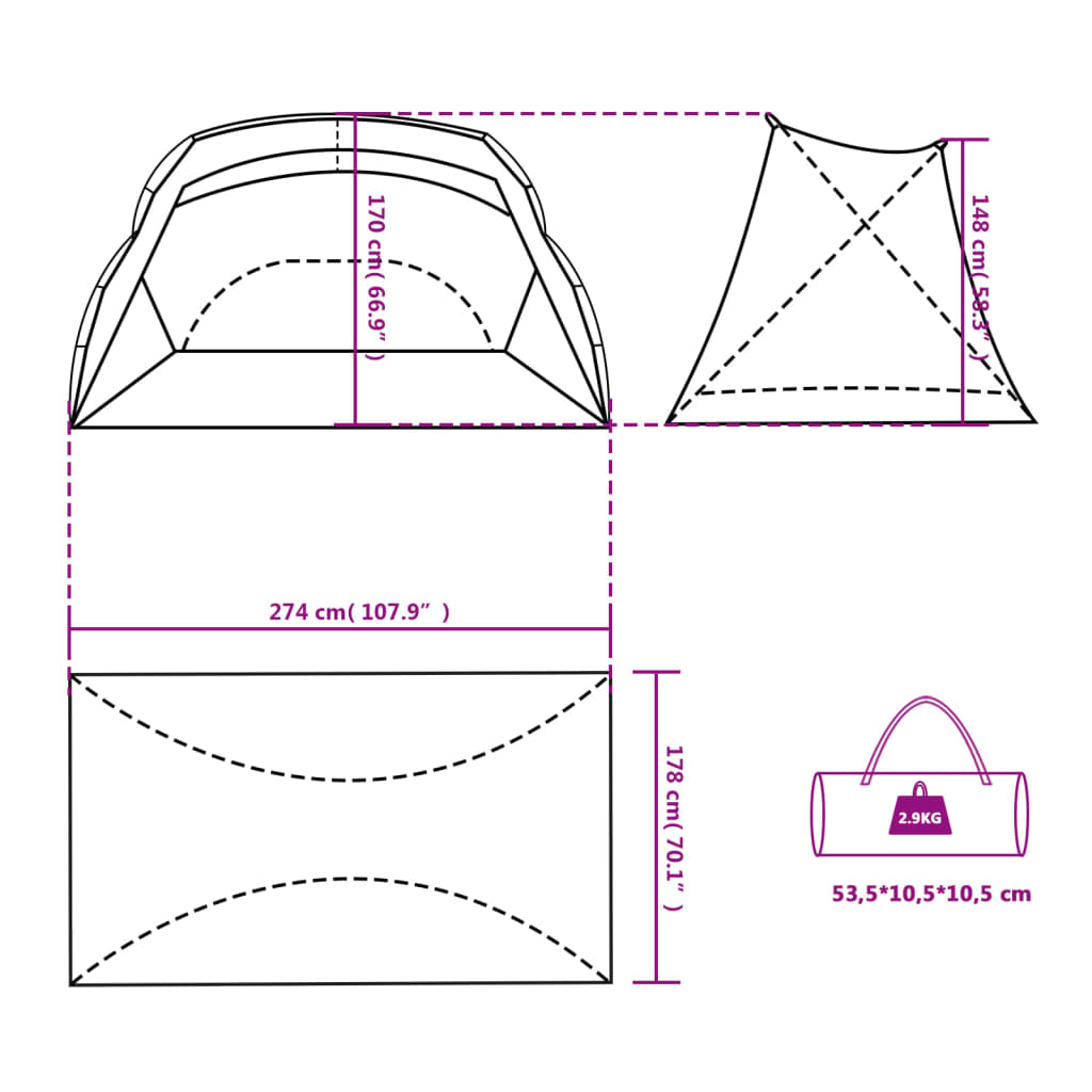 vidaXL Plážový stan mořská zelená 274x178x170/148 cm 185T polyester