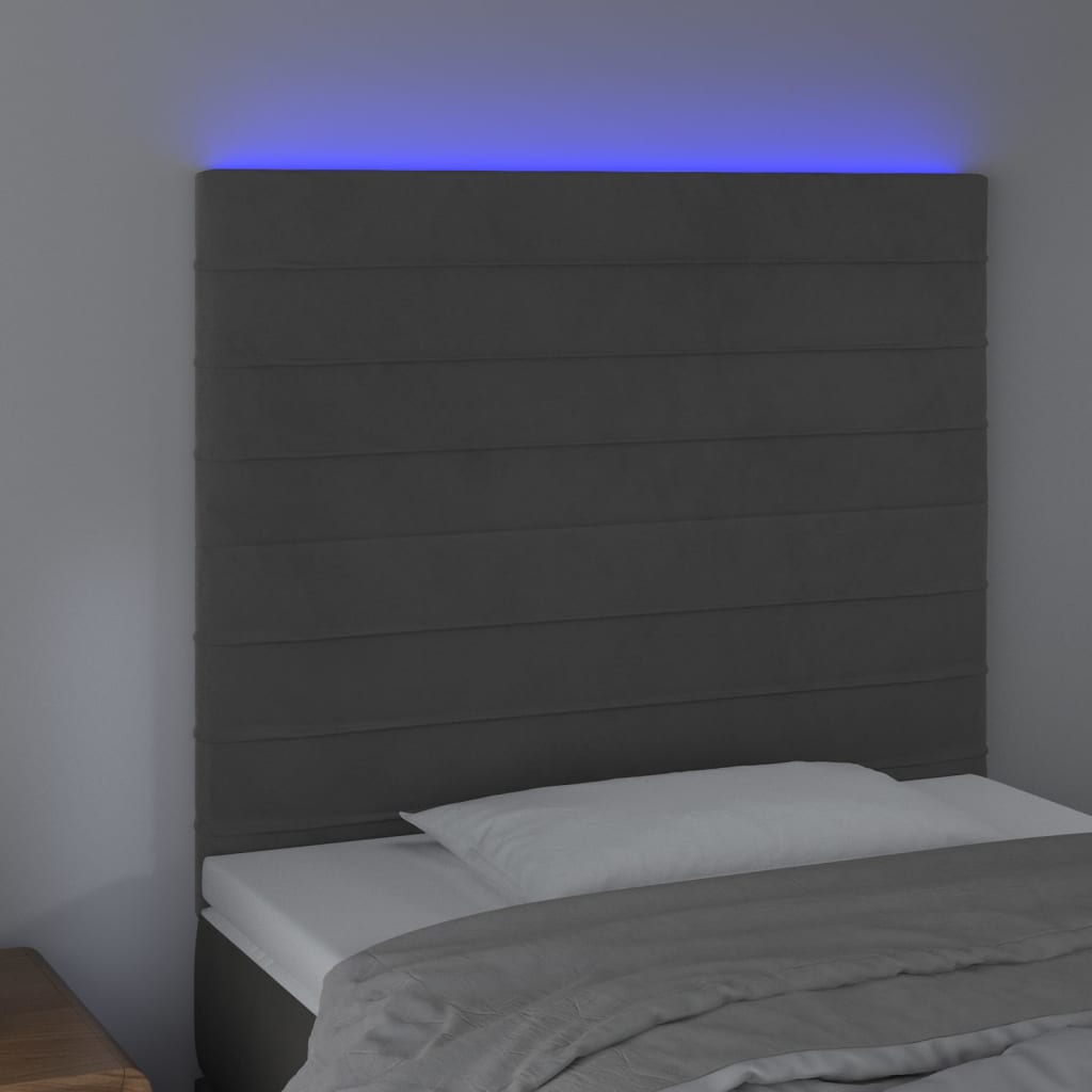 vidaXL Čelo postele s LED tmavě šedé 80x5x118/128 cm samet