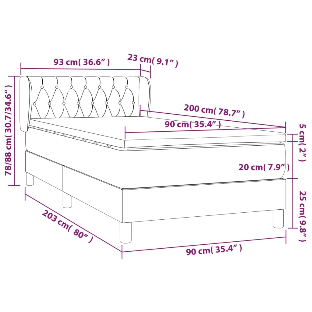 vidaXL Box spring postel s matrací světle šedá 90x200 cm textil