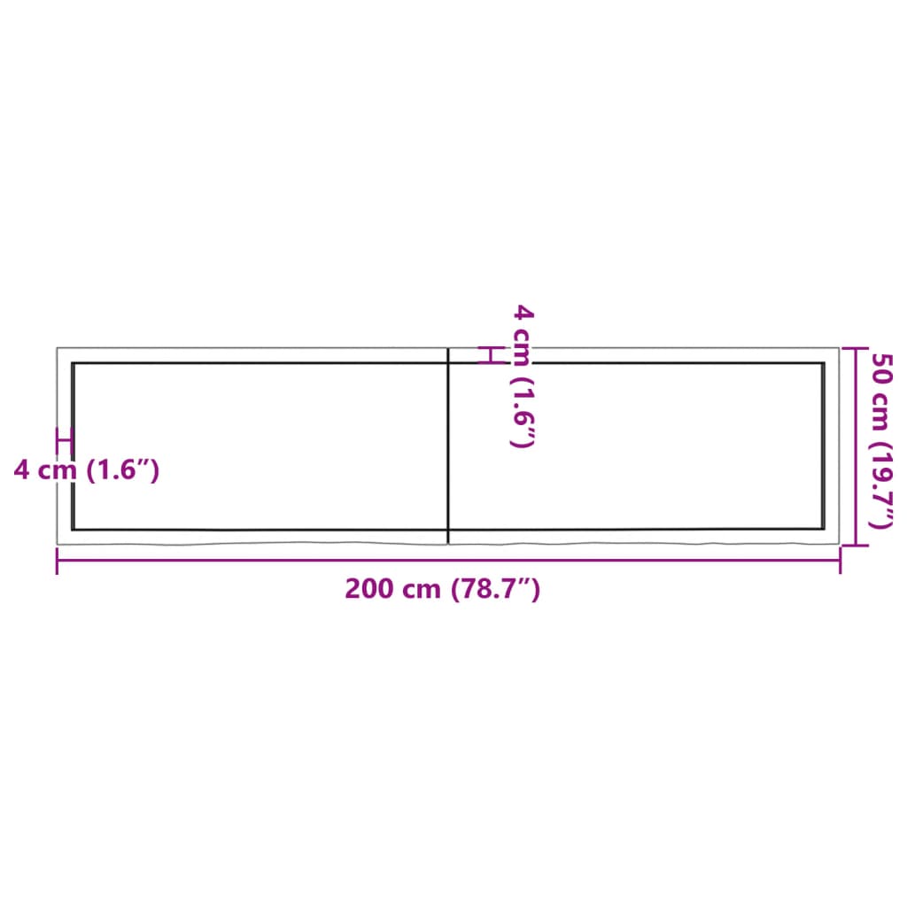 vidaXL Nástěnná police hnědá 200x50x(2-4)cm ošetřený masivní dub