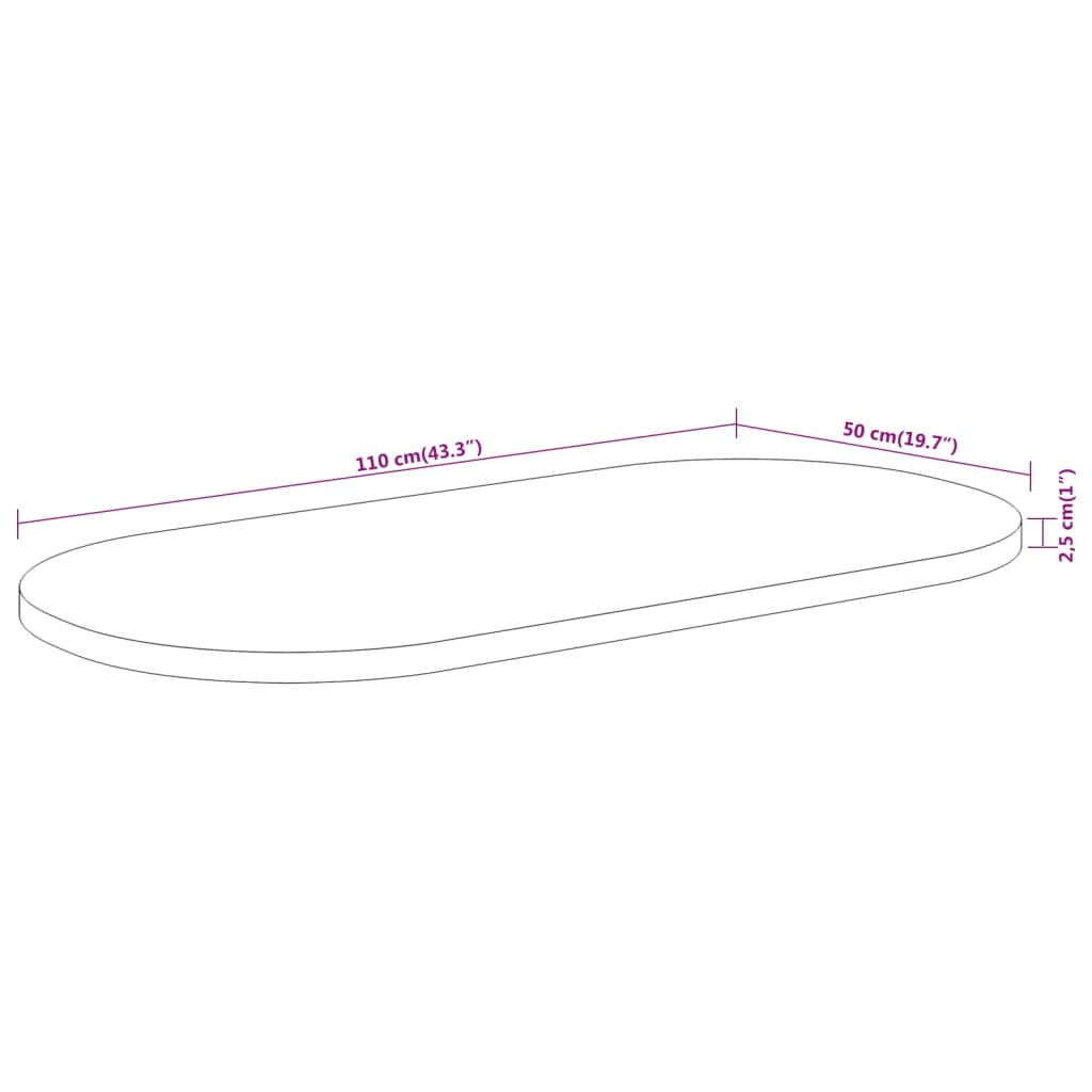 vidaXL Stolní deska 110 x 50 x 2,5 cm oválná masivní akáciové dřevo